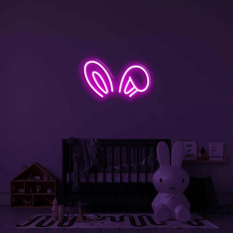 3D świecące neonowe logo na ścianie - uszy królika