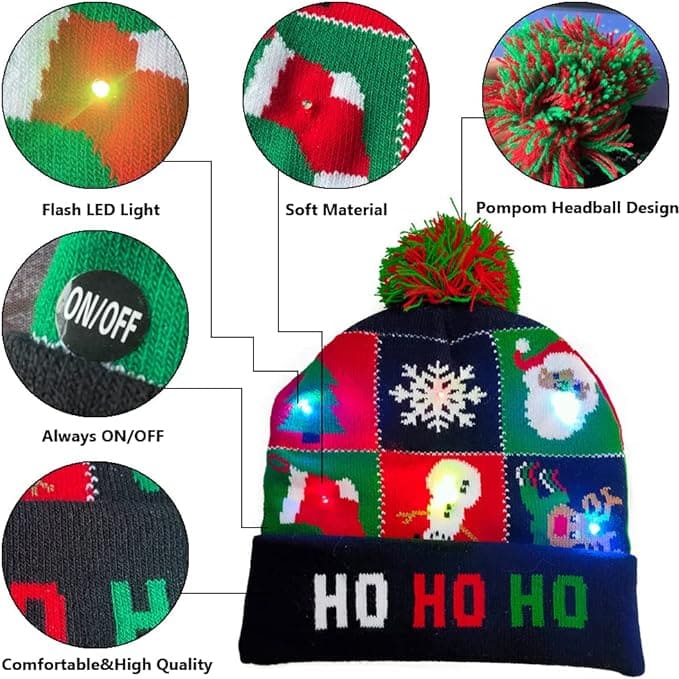 czapki zimowe na zimę z pomponem i świecącymi diodami LED