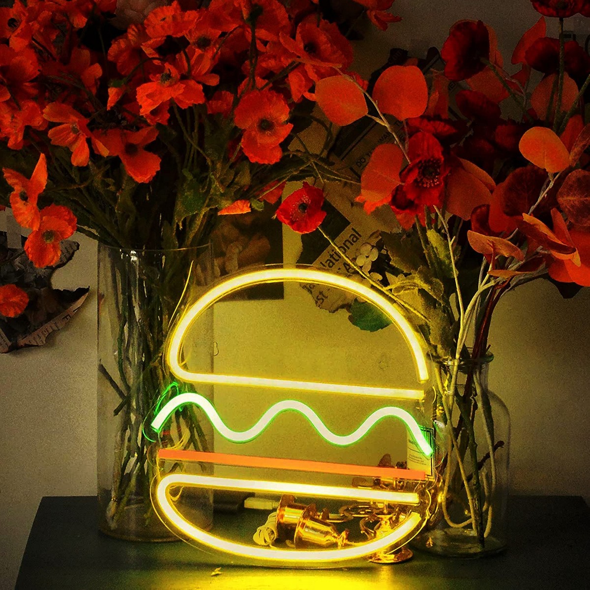 lekka tablica neonowa z logo restauracji - burger hamburger