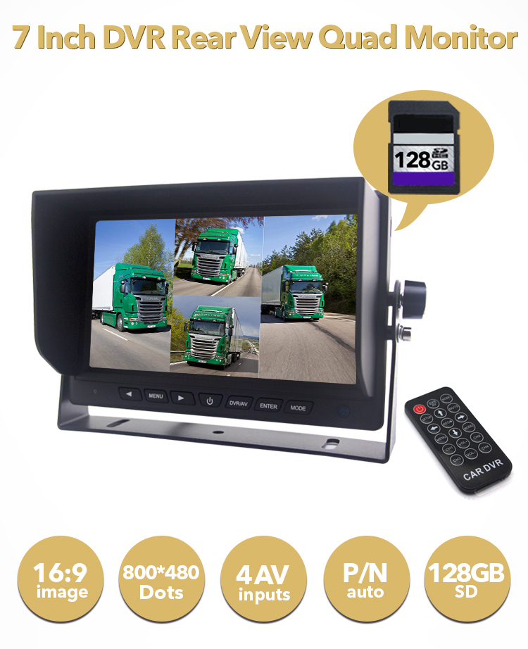 7-calowy rejestrator na 4 kamery i kartę SDXC o pojemności 128 GB
