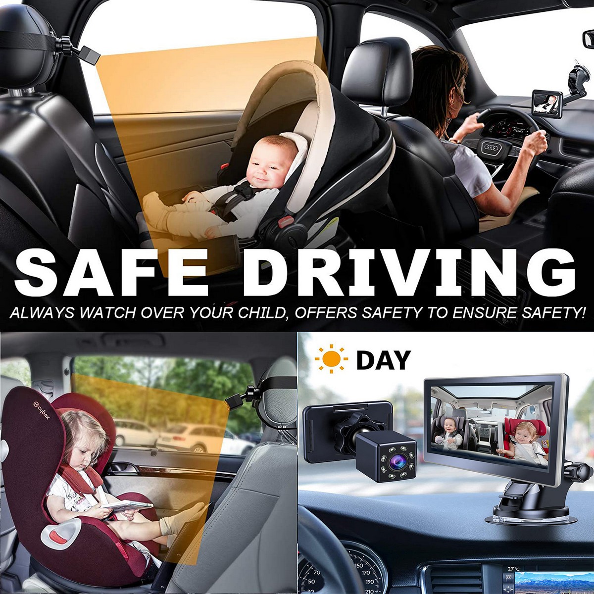 monitorowanie dzieci w samochodzie kamera na podczerwień zestaw z monitorem