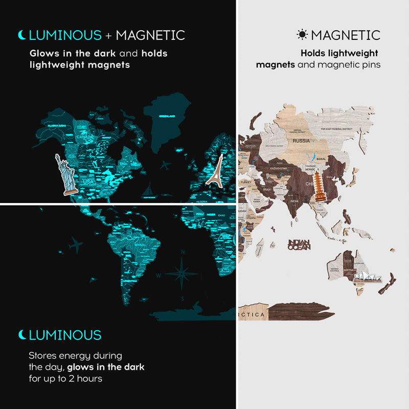 Mapa fluorescencyjna drewniana magnetyczna 3d