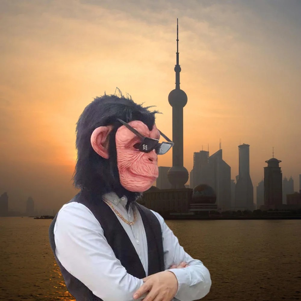 Maska na twarz małpy szympansa, lateks silikonowy