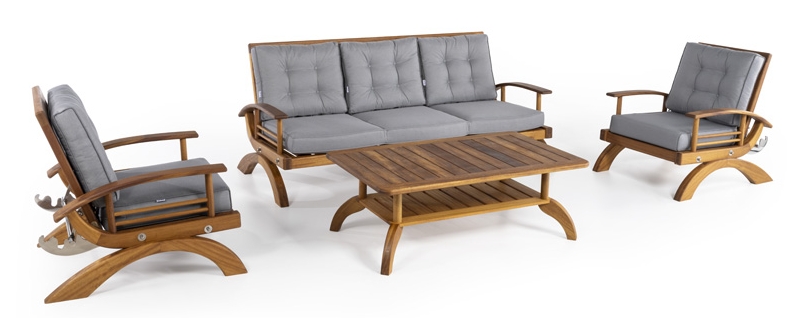rattanowa sofa ogrodowa - drewniany zestaw do siedzenia ogrodowego