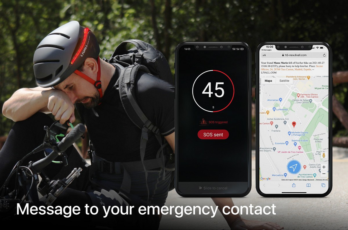 inteligentna aplikacja kasku rowerowego sos Emergency