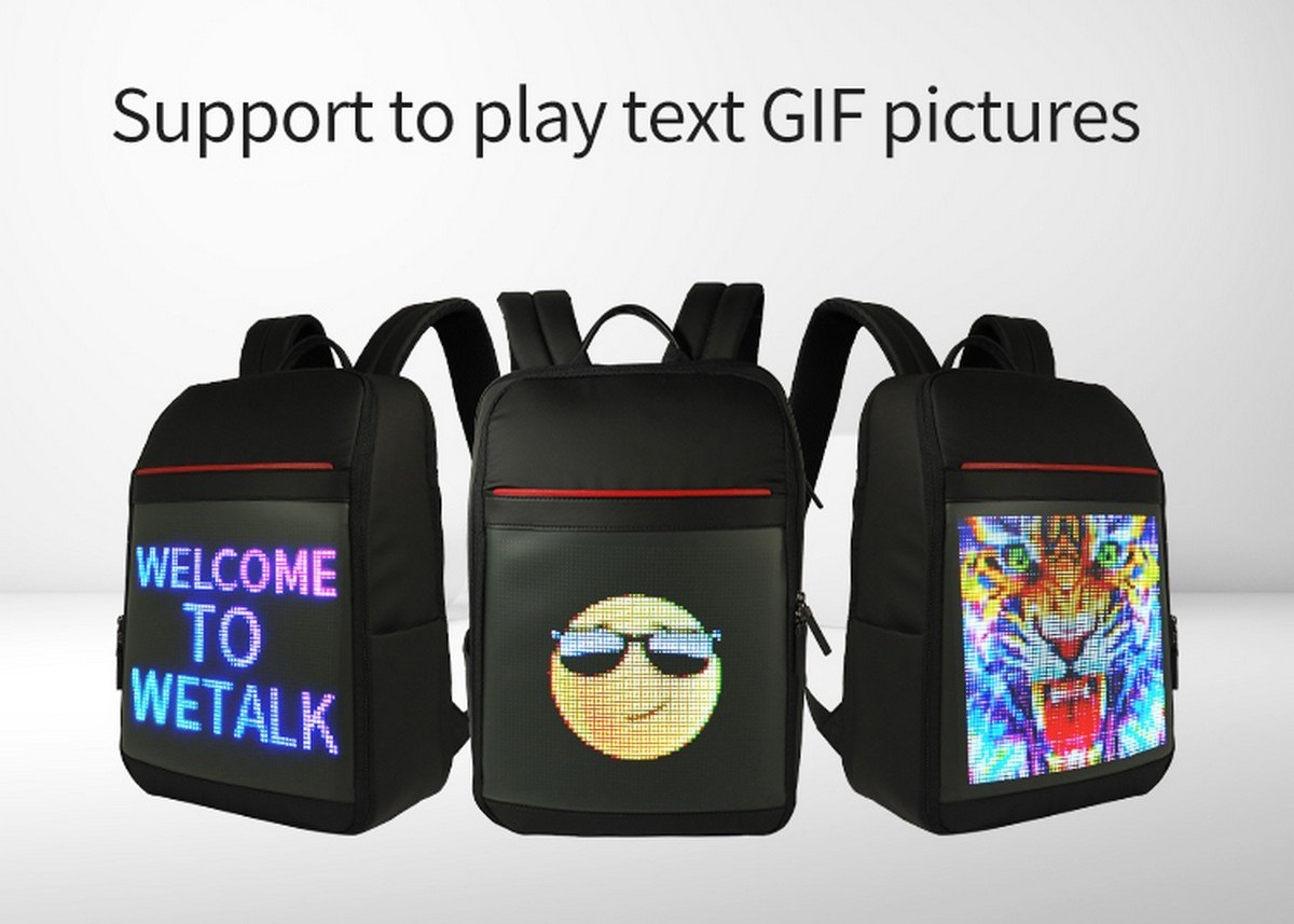 inteligentny plecak z odtwarzaniem obrazu na wyświetlaczu LED i GIF