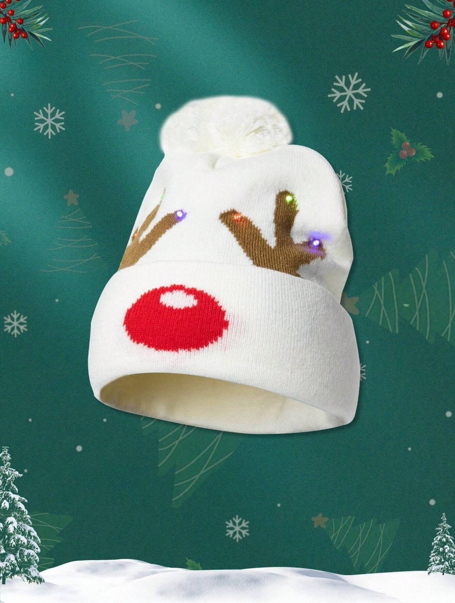 czapka świąteczne poroże renifera - czapka na zimę świecąca, Rudolf