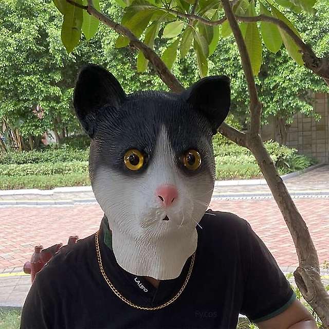maska na twarz - czarna silikonowa maska lateksowa z głową kota