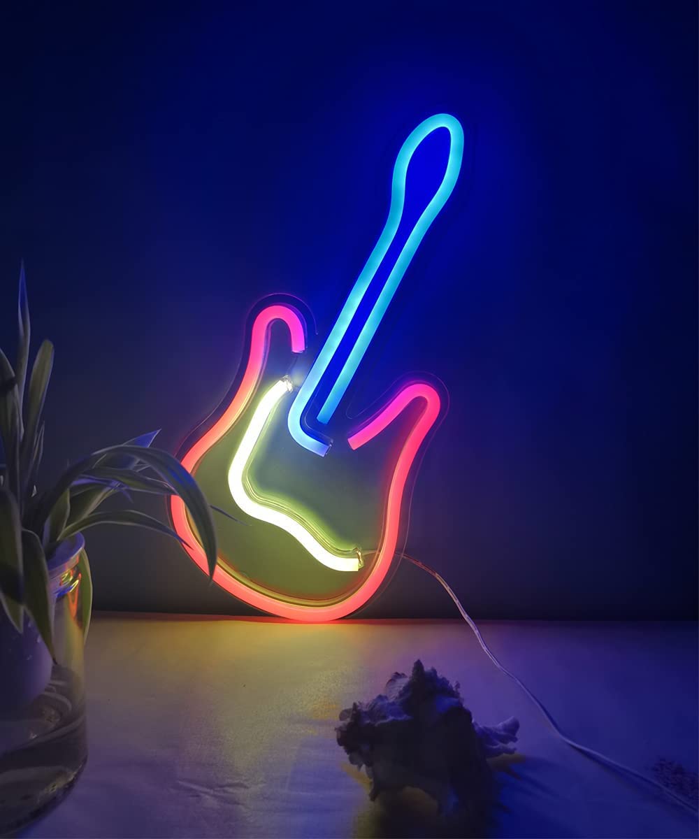 świecąca gitara na ścianie - led neon
