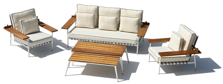 Ekskluzywne siedzenia ogrodowe z drewna aluminiowego i dużym stołem