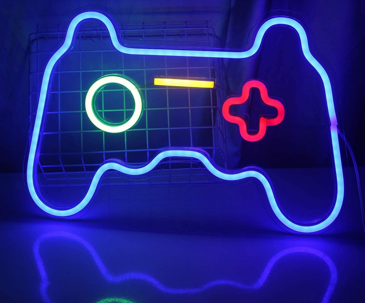 neonowe logo led na oświetleniu ściennym - gamepad