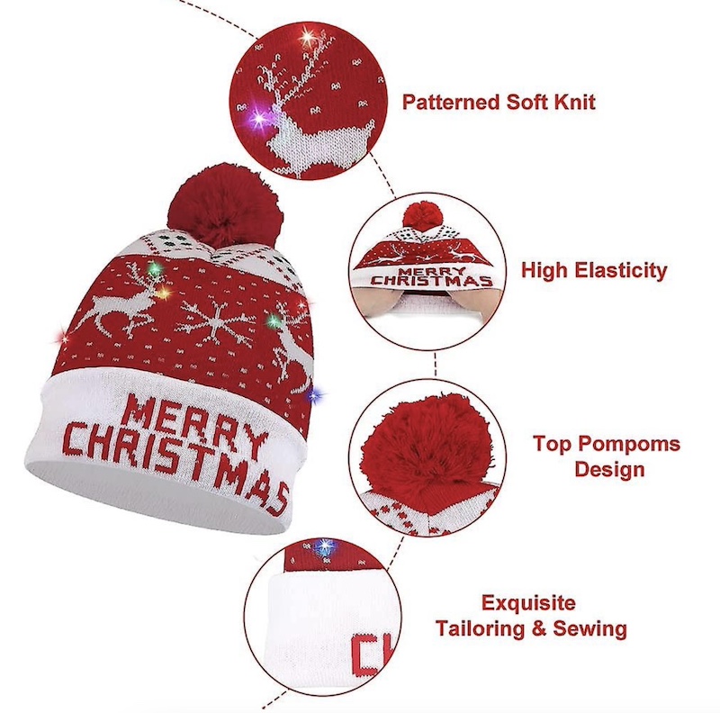 czapka na zimę - zimowa czapka LED z pomponem świeci kolorowo