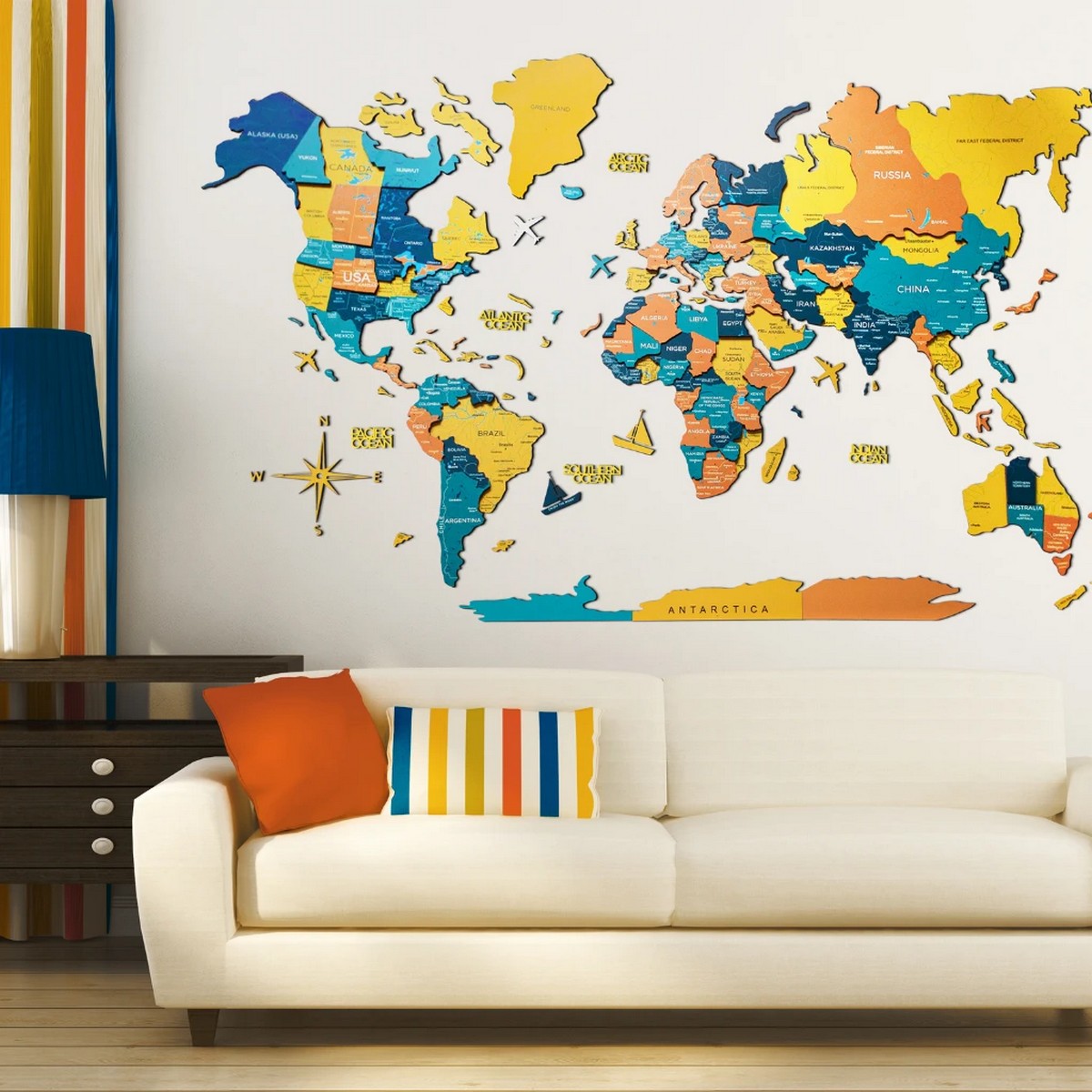 mapa kolorów na drewnianej ścianie 3d