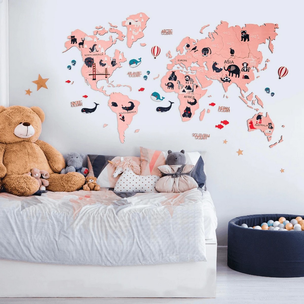 mapa świata dla dzieci - różowa