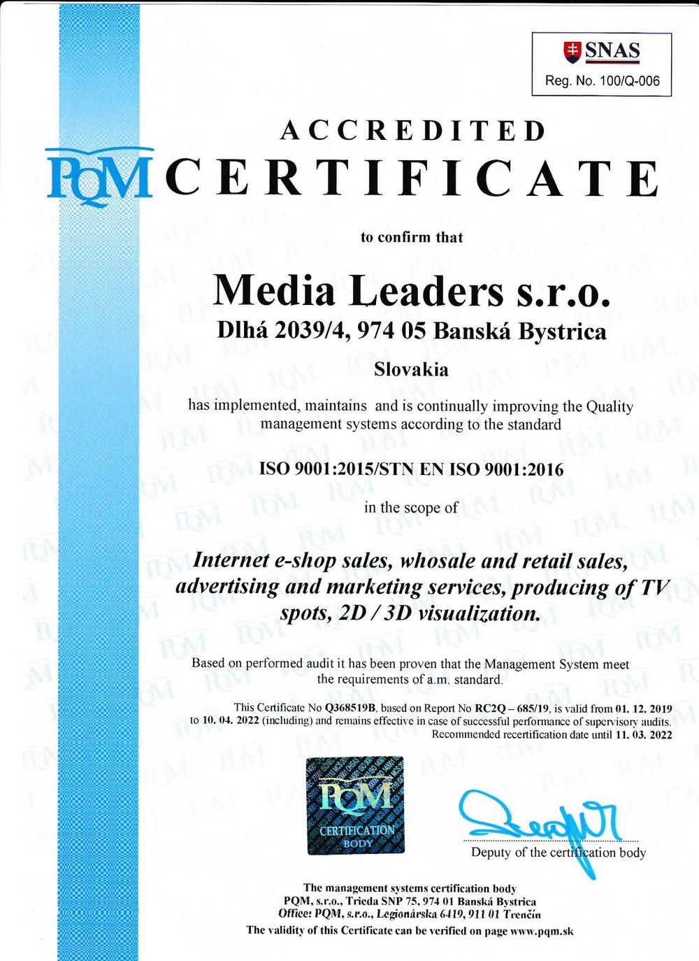 certyfikat ISO media leaders