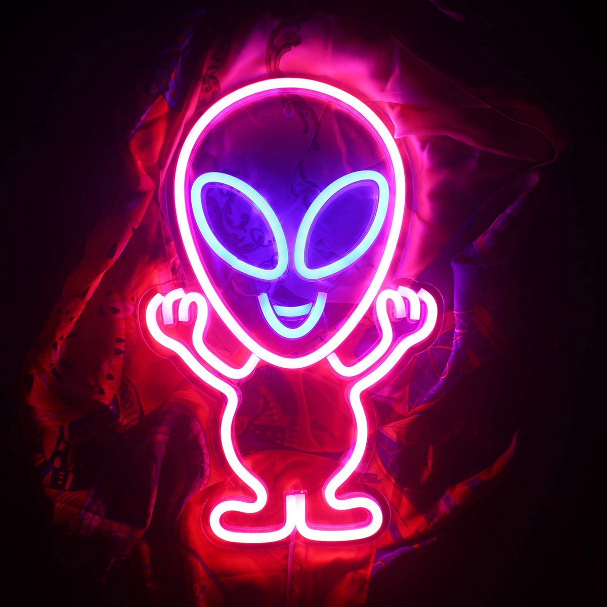 neonowe logo led świecące na ścianie - alien