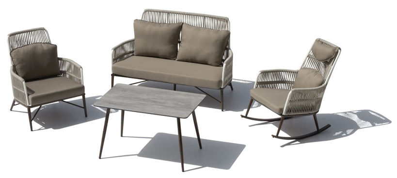 Ekskluzywna aluminiowa konstrukcja do siedzenia ogrodowego, sznurek z tworzywa sztucznego i wysoki stół